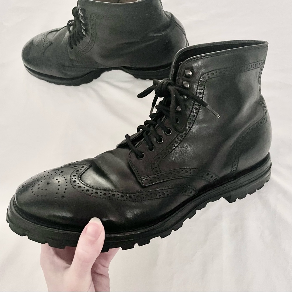 Officine Creative Black Leather Lace-Up Wingtip Boots